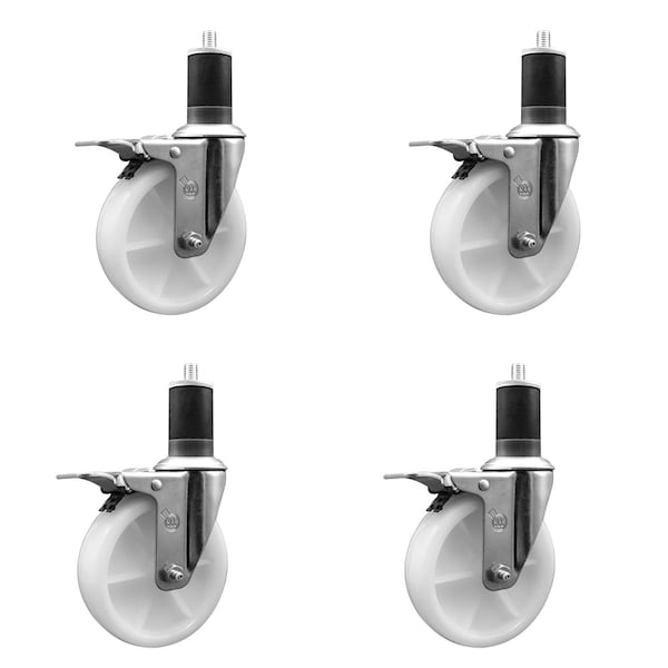 5'' Nylon Swivel 1-5/8'' Expanding Stem Caster Set Total Lock Brake, 4PK